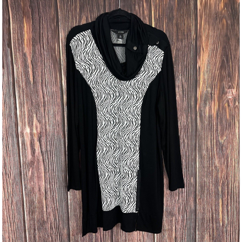 Ali Miles Womens Cowl Neck Long Sleeve Top Zebra Print Black White Size‎ XL